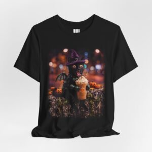 Black Cat Witch Halloween Shirt | Spooky Black Cat Witch Graphic Tee | Cute Halloween Costume Gift