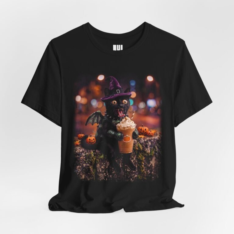 Black Cat Witch Halloween Shirt | Spooky Black Cat Witch Graphic Tee | Cute Halloween Costume Gift