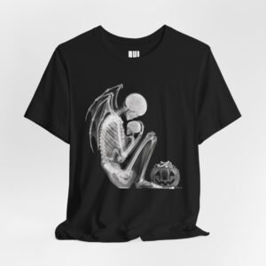 Momster Shirt, Bat-Winged X-Ray Skeleton Mom and Baby with Pumpkin, Trick-or-Treat Halloween Mom Tee