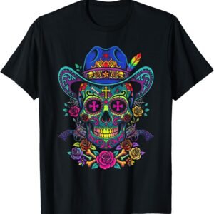 Rainbow Sugar Skull Shirt, Cowboy Hat Roses Tee, Western Gift
