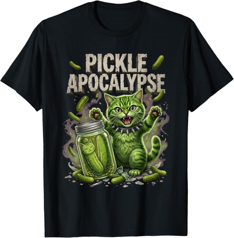 Pickle Apocalypse Cat Shirt, Angry Green Cat Spiked Collar Tee, Cat Lover Gift design
