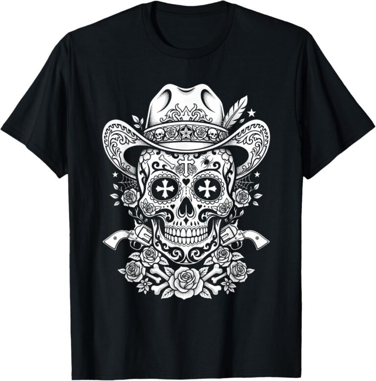 Western Sugar Skull Shirt, Cowboy Hat Roses & Bones Tee, Western Gift design