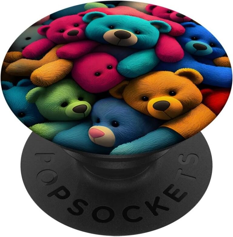 Colorful Teddy Bear Grip V2, Stuffed Animal Art Phone Grip, Teddy Bear Gift design