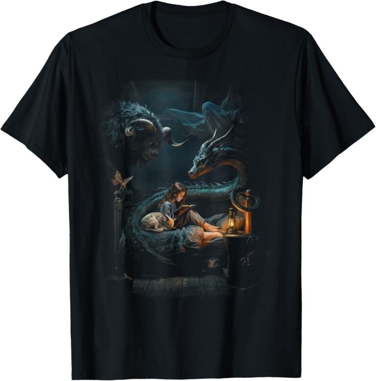 Dreamcore Girl & Dragon Shirt, Sleepy Goat Reading Art Tee, Dreamcore Gift design