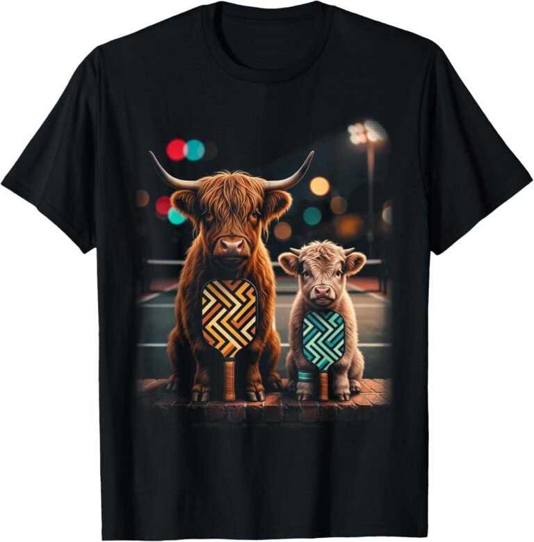 Mother Daughter Highland Cow Pickleball Shirt, Matching Duo Tee, Pickleball Gift design