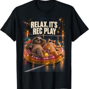 Sloth & Cat Pickleball Float Shirt, Relax Its Rec Play Tee, Pickleball Gift