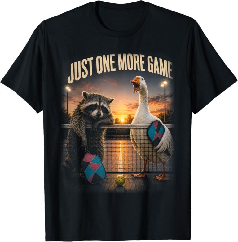 Goose & Raccoon Pickleball Duo Shirt, Just One More Game Tee, Pickleball Gift design