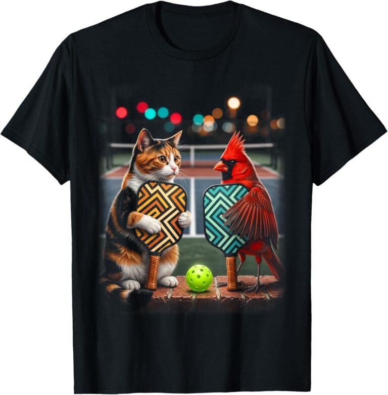 Cat & Bird Husband and Wife Pickleball Shirt, Matching Duo Tee, Pickleball Couple Gift design