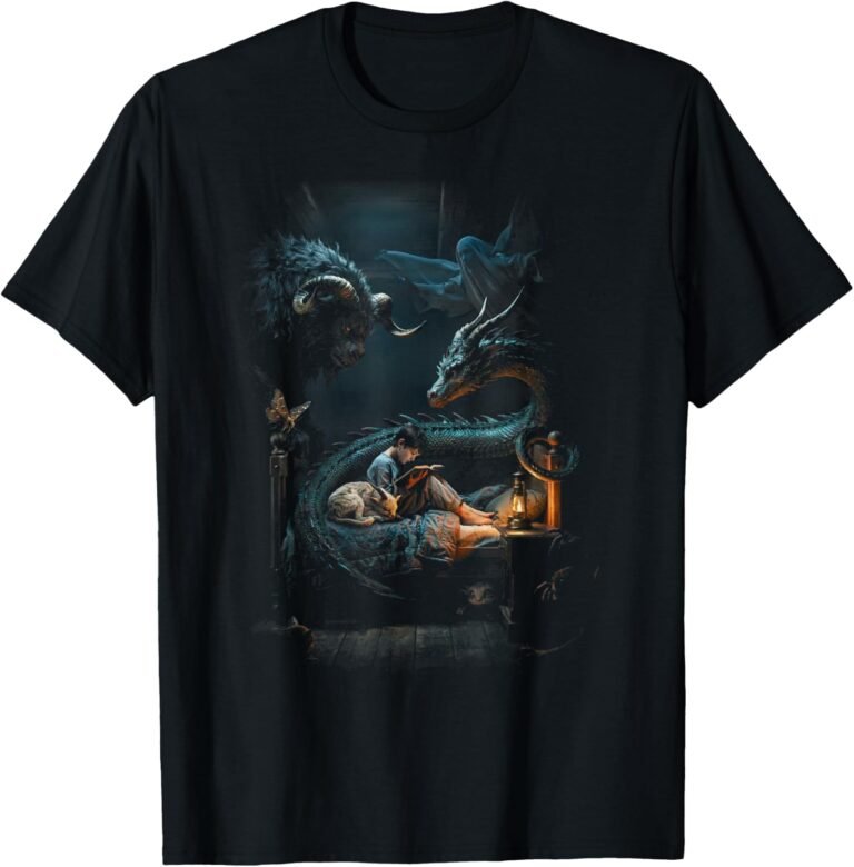 Dreamcore Boy, Dragon & Cat Shirt, Bedtime Reading Art Tee, Dreamcore Gift design