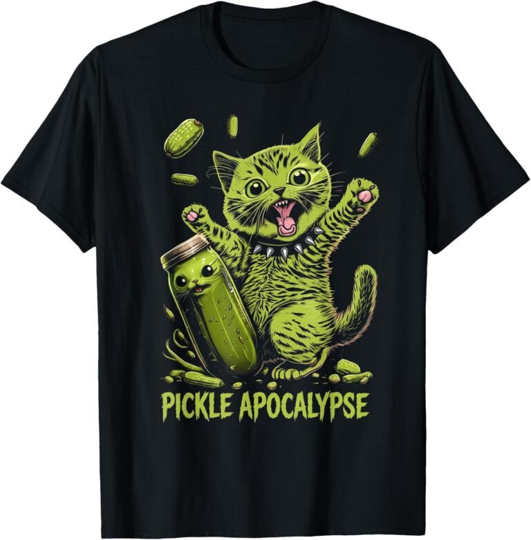 Pickle Apocalypse Cat Shirt V2, Angry Green Cat Spiked Collar Tee, Cat Lover Gift design