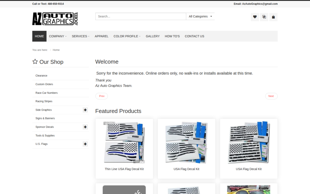 Desktop screenshot of the decal shop website