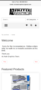 Mobile screenshot of the decal shop website