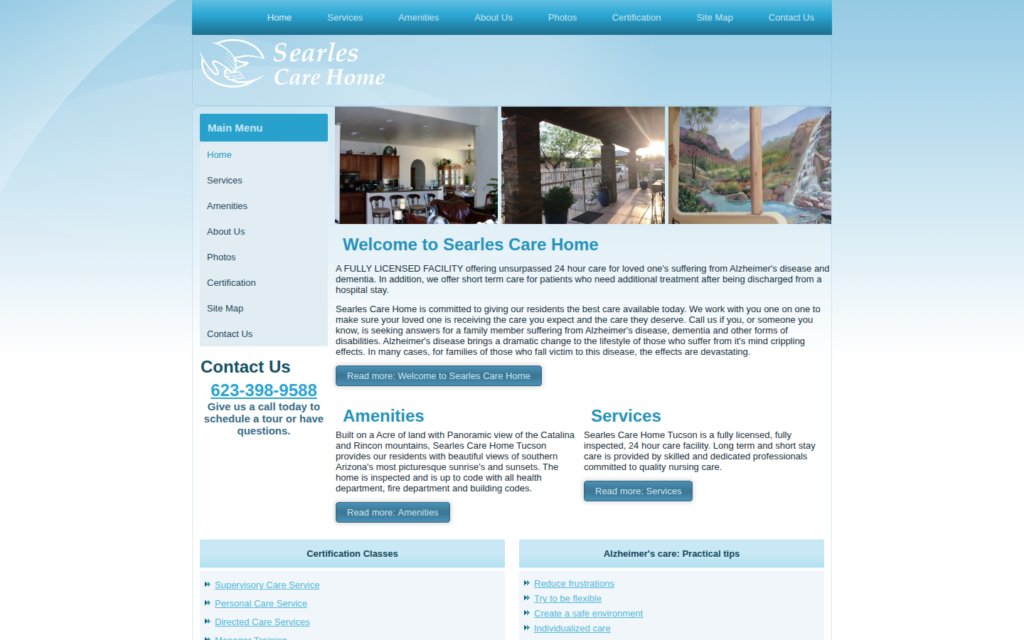 Desktop screenshot of the care home website