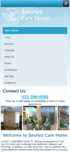 Mobile screenshot of the care home website