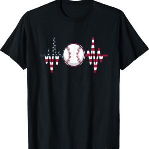 Baseball Heartbeat Shirt, Patriotic Flag Pulse Icon Tee, Baseball Mom Gift