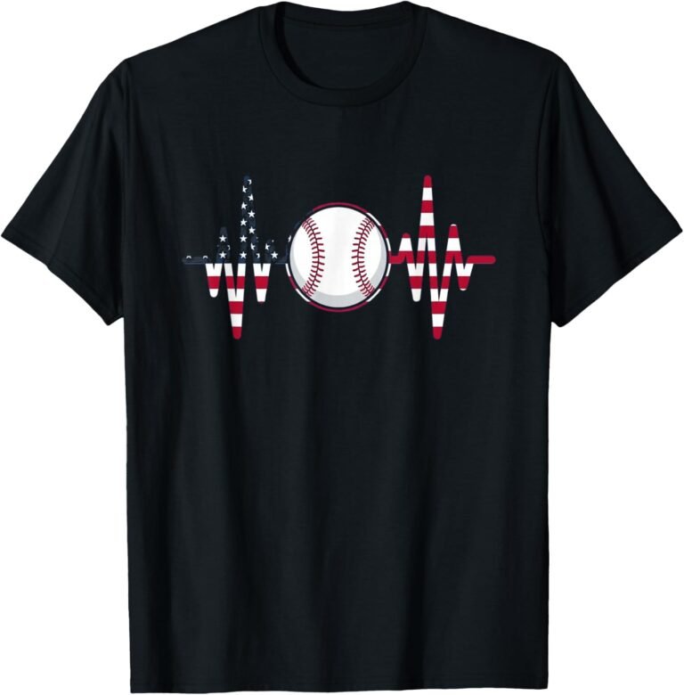 Baseball Heartbeat Shirt, Patriotic Flag Pulse Icon Tee, Baseball Mom Gift design