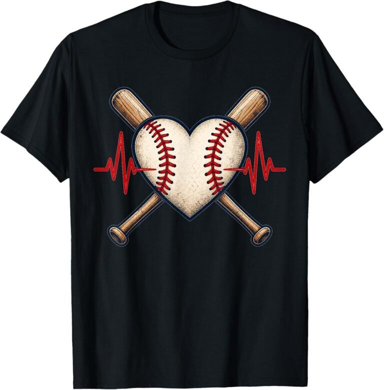 Baseball Heartbeat Shirt, Stitched Heart Crossed Bats Tee, Baseball Mom Gift design