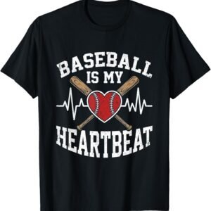 Baseball Is My Heartbeat Shirt, Text Heart Crossed Bats Tee, Baseball Mom Gift
