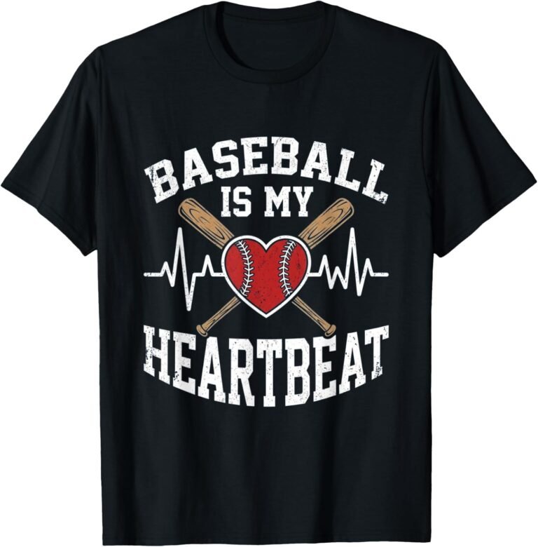 Baseball Is My Heartbeat Shirt, Text Heart Crossed Bats Tee, Baseball Mom Gift design