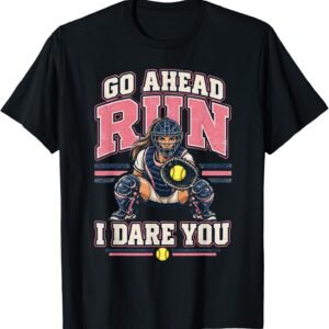 Go Ahead Run I Dare You Shirt, Retro Softball Catcher Tee, Softball Player Gift