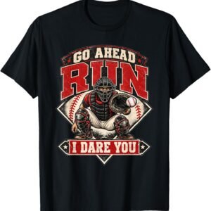 Go Ahead Run I Dare You Shirt, Vintage Catcher Photo Tee, Softball Catcher Gift