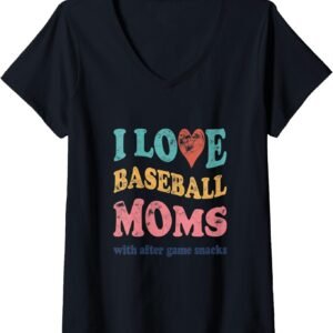 I Love Baseball Moms Retro Shirt, Funny After Game Snacks V-Neck Tee, Baseball Mom Gift