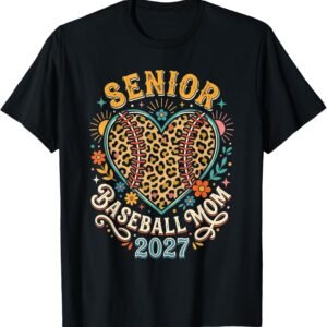 Senior Baseball Mom 2027 Shirt, Leopard Heart Boho Tee, Baseball Senior Night Gift