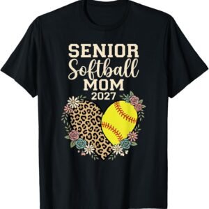 Senior Softball Mom 2027 Shirt, Leopard Heart Floral Tee, Softball Senior Night Gift