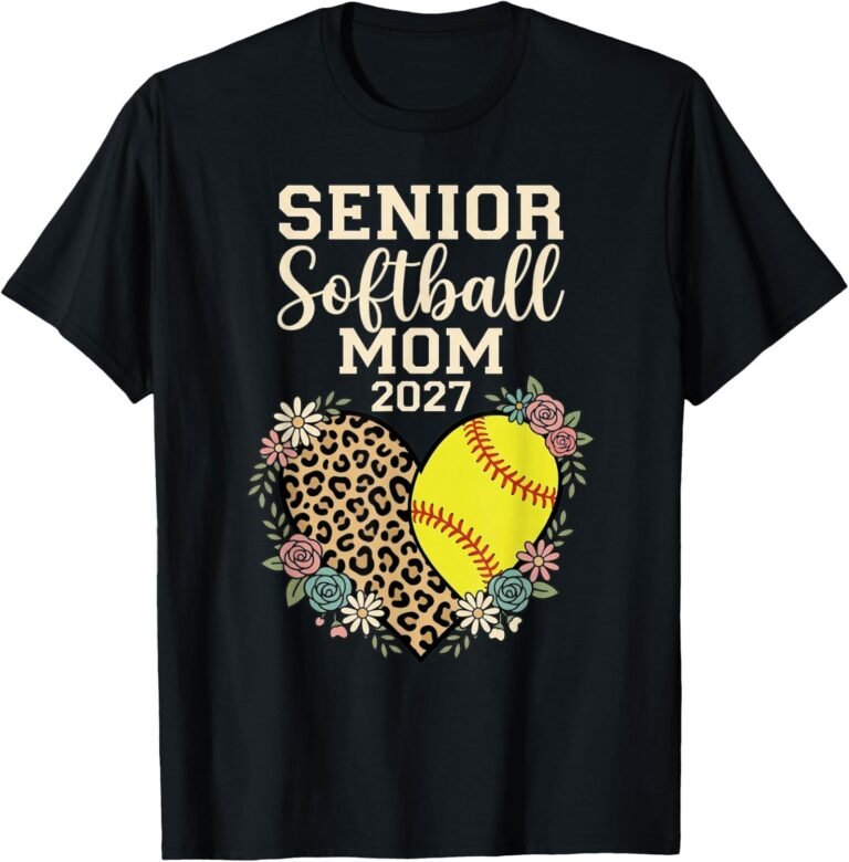 Senior Softball Mom 2027 Shirt, Leopard Heart Floral Tee, Softball Senior Night Gift design