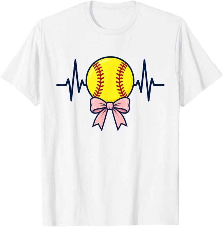 Softball Heartbeat Shirt, Pink Bow Pulse Line Tee, Softball Mom Gift design