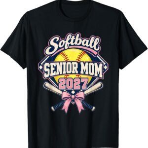 Softball Senior Mom 2027 Shirt, Bow Badge Tee, Softball Senior Night Gift