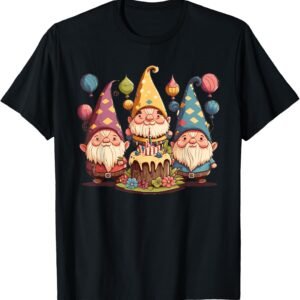3 Birthday Gnomes Cake and Balloons Shirt, Cute Colorful Tee, Party Gift