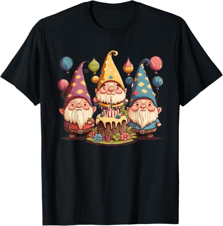3 Birthday Gnomes Cake and Balloons Shirt, Cute Colorful Tee, Party Gift design