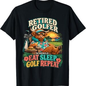 Retired Golfer Cow Shirt, Eat Sleep Golf Repeat Tee, Retirement Gift
