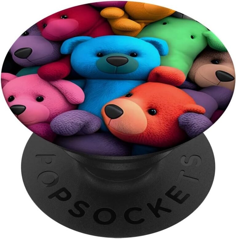 Colorful Teddy Bear Grip, Stuffed Animal Art Phone Grip, Teddy Bear Gift design