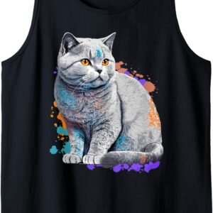 British Shorthair Cat Tank Top, Colorful Cat Mom Tee, Cat Breed Gift