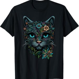 Cat Sugar Skull Shirt, Floral Cat Tee, Cat Lover Gift