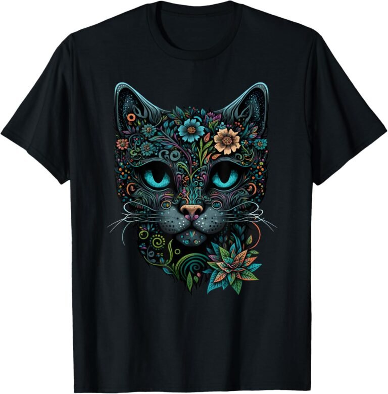 Cat Sugar Skull Shirt, Floral Cat Tee, Cat Lover Gift design