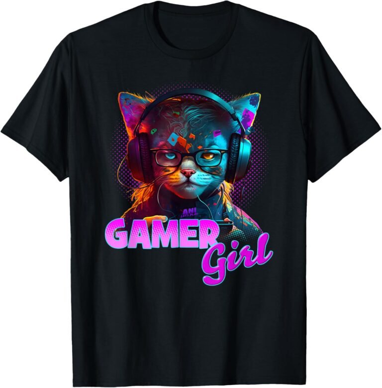 Gamer Girl Cats Headset Shirt, Funny Gaming Cat Tee, Cat Lover Gift design