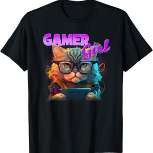 Gamer Girl Cats Shirt, Funny Gaming Cat Tee, Cat Lover Gift