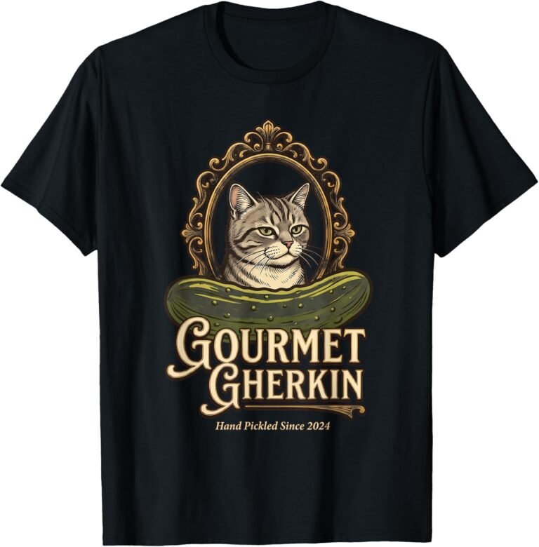 Gourmet Gherkin Cat Shirt, Vintage Pickle Jar Cat Tee, Cat Lover Gift design