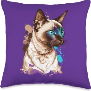 Siamese Cat Throw Pillow, Colorful Cat Mom Decor, Cat Breed Gift
