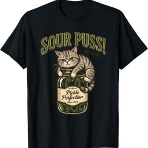 Sour Puss Classic Cat Shirt, Scowling Pickle Jar Cat Tee, Cat Lover Gift