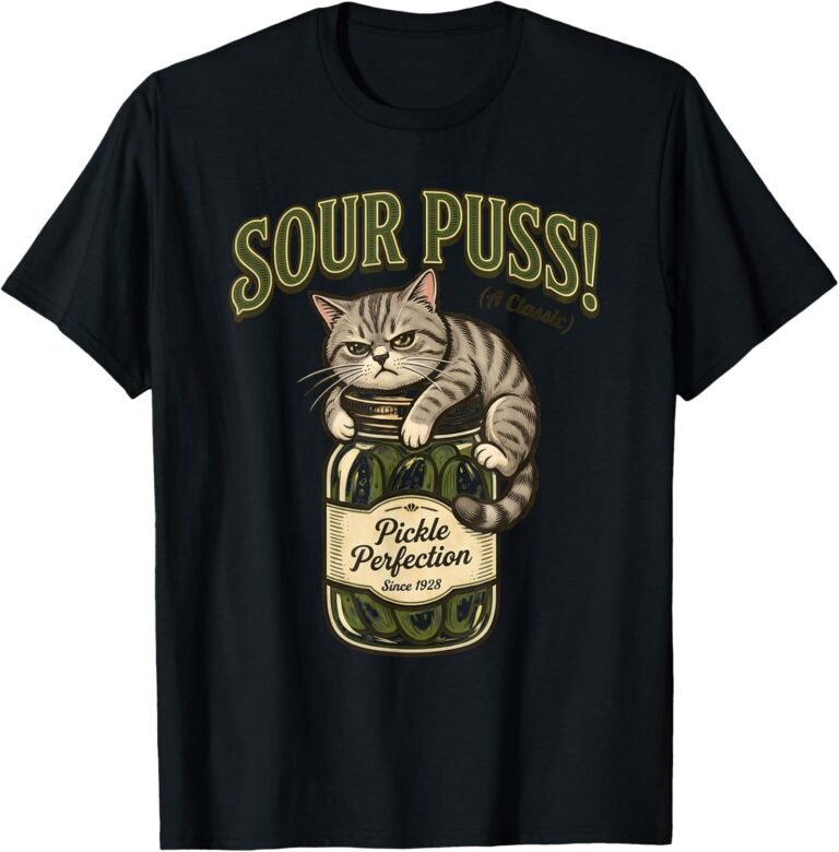 Sour Puss Classic Cat Shirt, Scowling Pickle Jar Cat Tee, Cat Lover Gift design