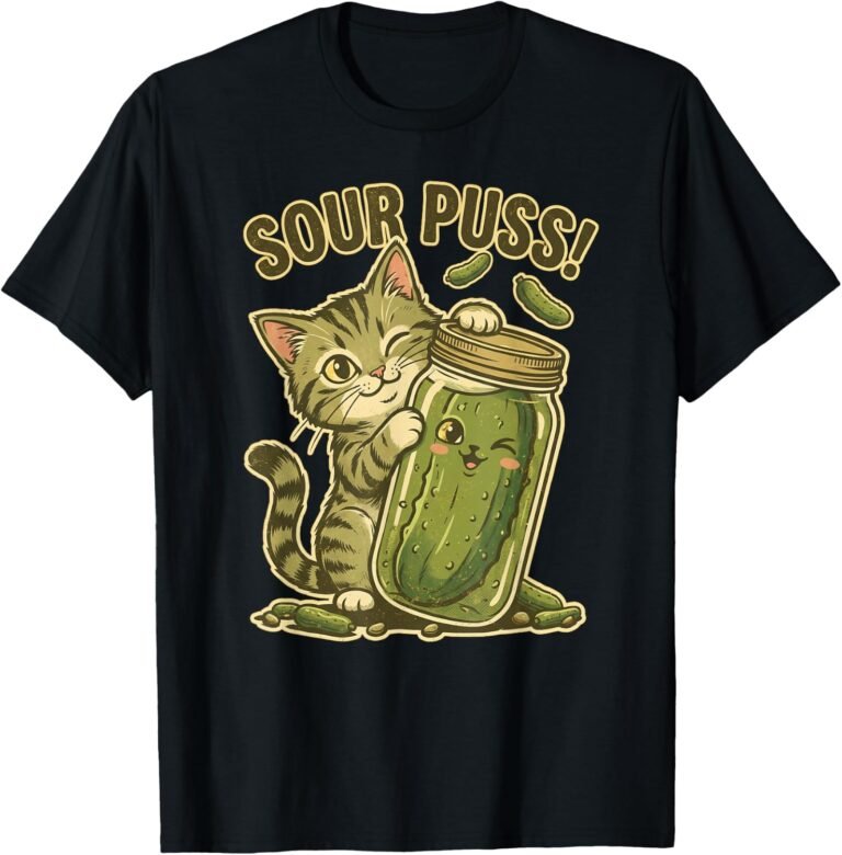 Sour Puss Retro Kitten Shirt, Pickle Jar Cat Tee, Cat Lover Gift design