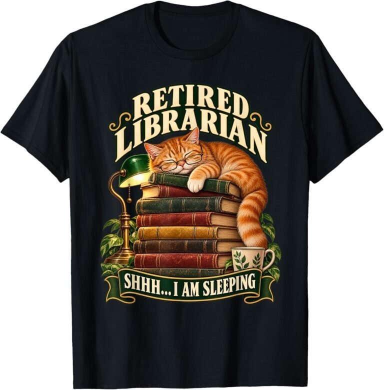 Retired Librarian Cat Shirt, Sleeping Cat Reader Tee, Retirement Gift design