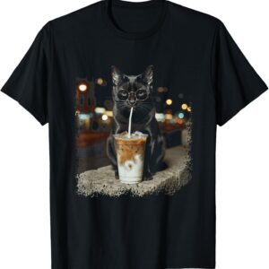 Cool Black Cat Iced Coffee Shirt, Glasses City Tee, Cat Lover Gift