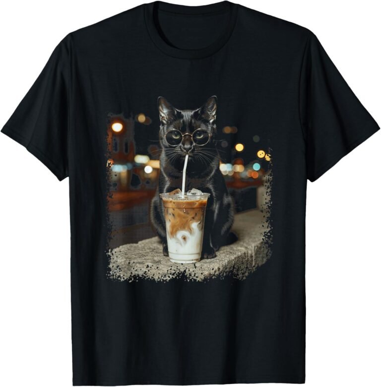 Cool Black Cat Iced Coffee Shirt, Glasses City Tee, Cat Lover Gift design