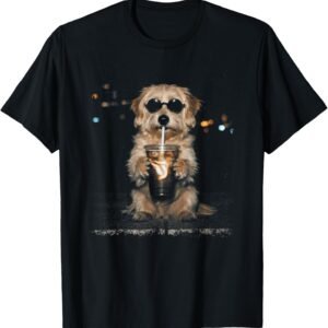 Cool Dog Sunglasses Iced Coffee Shirt, City Lights Tee, Dog Lover Gift