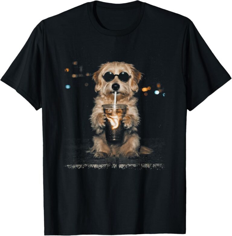 Cool Dog Sunglasses Iced Coffee Shirt, City Lights Tee, Dog Lover Gift design